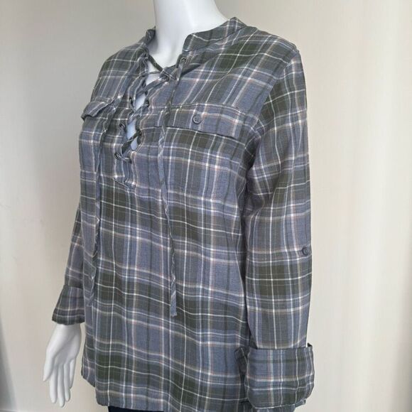 Triple Five Soul Plaid Lace Up Tunic Top - Picture 3 of 11
